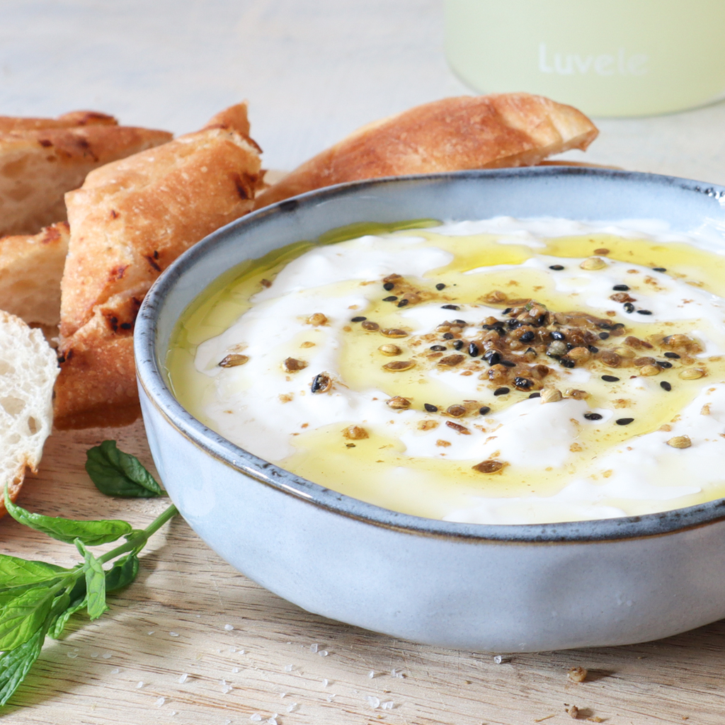 Homemade goat milk labneh cheese (strained yogurt)