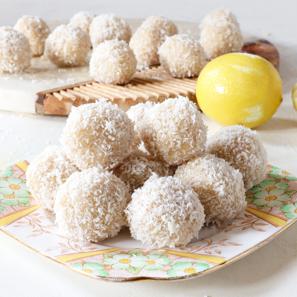 Lemon and coconut blender bliss balls